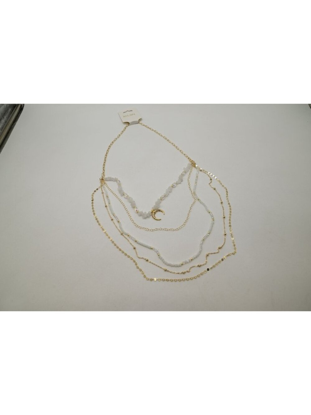 NWT Dylan Jewelry Rhodes Ivory Necklace Layered Gold Tone Crescent Pendant Chain